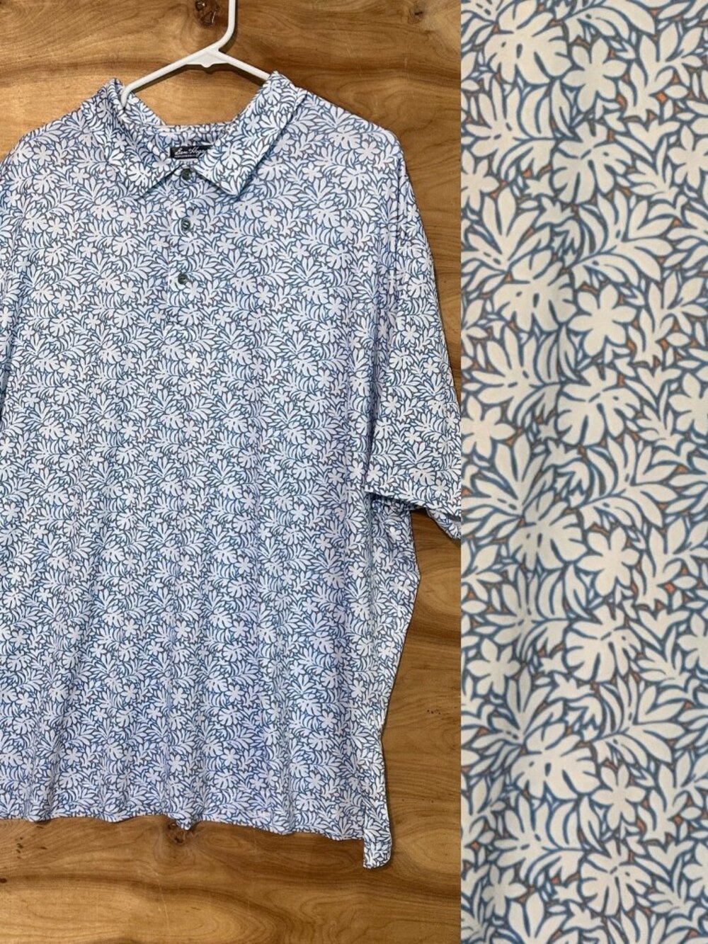 Peter Millar Polo Shirt Mens 3XL Blue White Tropical Floral Palm Cruise Golf
